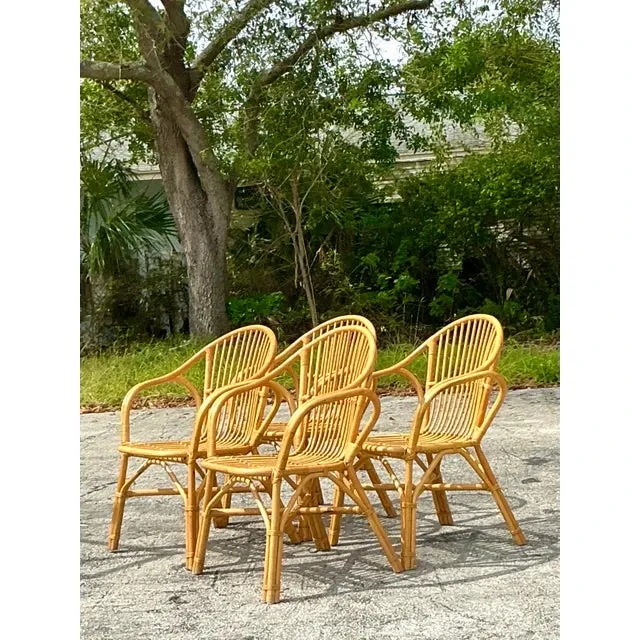 Vintage Coastal Stick Rattan Dining Chairs - Set of 4 — additional photo 1