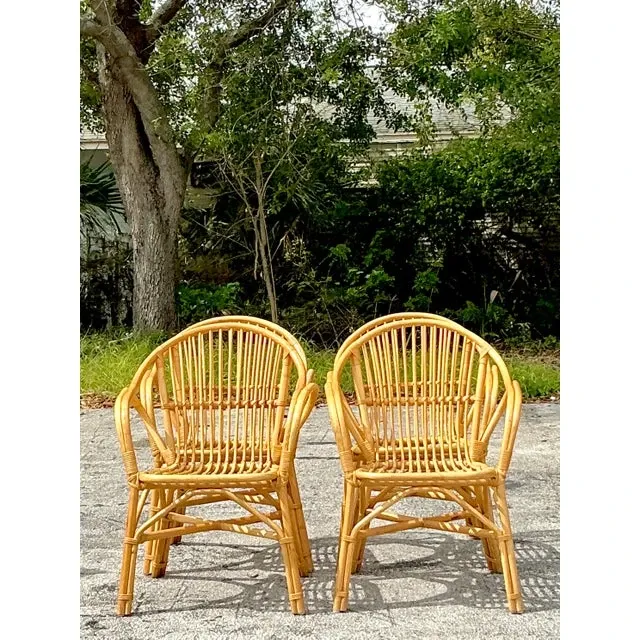 Vintage Coastal Stick Rattan Dining Chairs - Set of 4 — additional photo 2