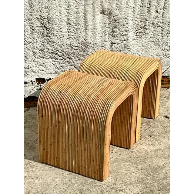 Vintage Coastal Pencil Reed Waterfall Side Table - a Pair — additional photo 2