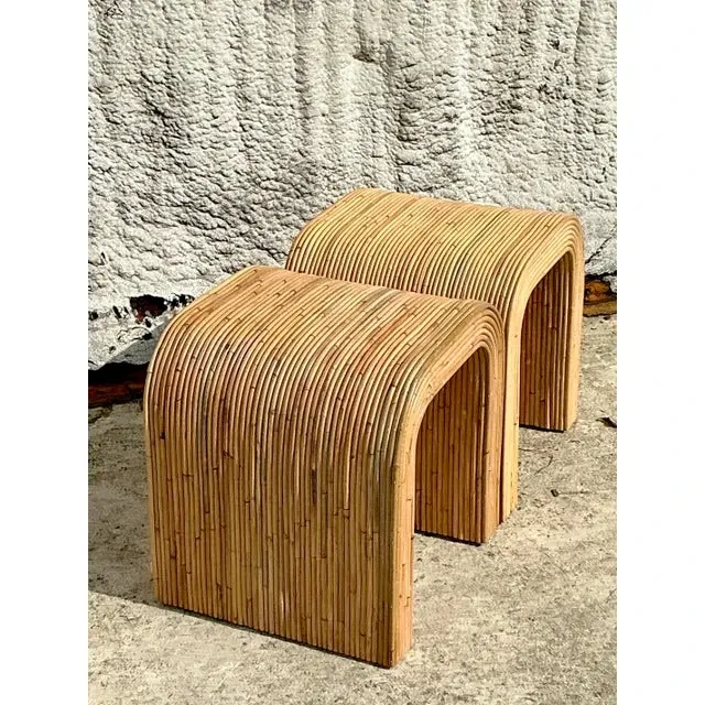 Vintage Coastal Pencil Reed Waterfall Side Table - a Pair — additional photo 3