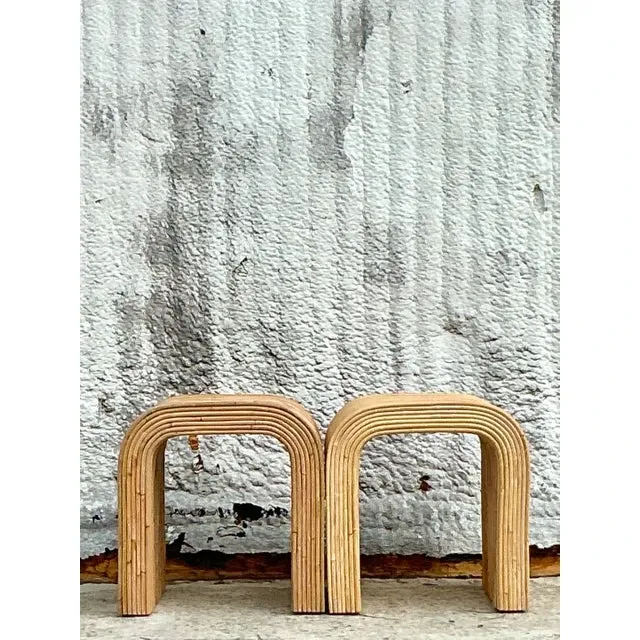 Vintage Coastal Pencil Reed Waterfall Side Table - a Pair — additional photo 4