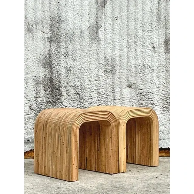 Vintage Coastal Pencil Reed Waterfall Side Table - a Pair — additional photo 5