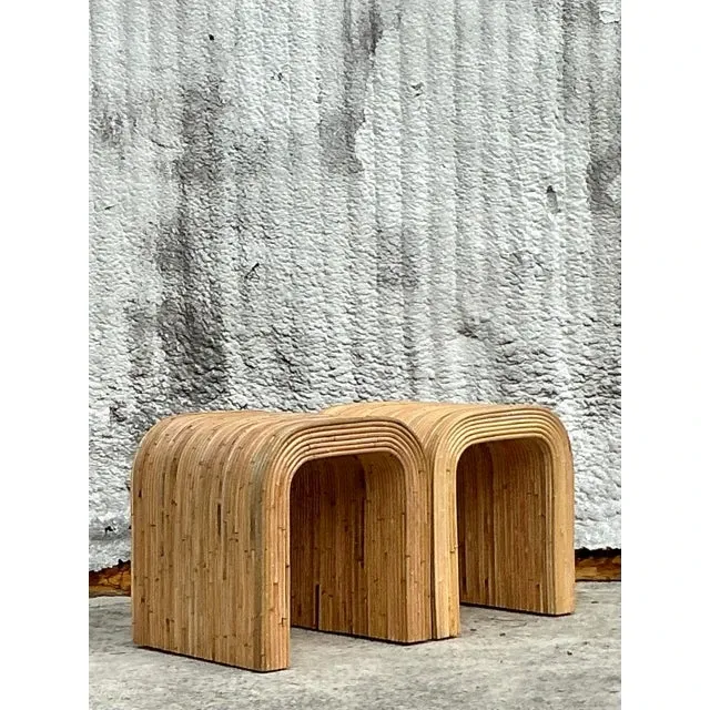 Vintage Coastal Pencil Reed Waterfall Side Table - a Pair — additional photo 6