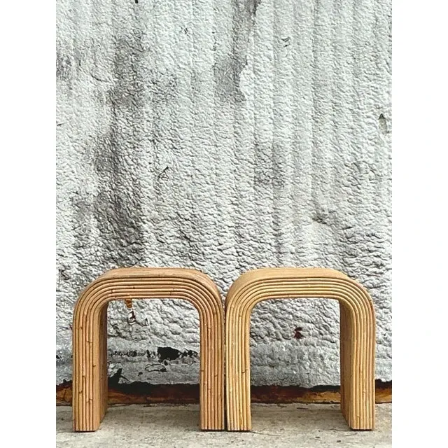 Vintage Coastal Pencil Reed Waterfall Side Table - a Pair — additional photo 7
