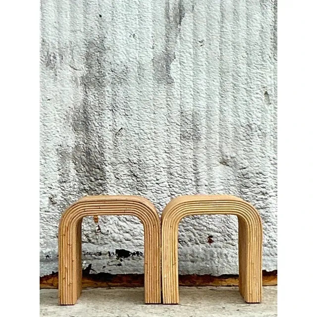 Vintage Coastal Pencil Reed Waterfall Side Table - a Pair — additional photo 8