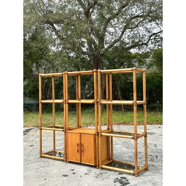 Vintage Coastal Rattan Etagere - Set of 3 — additional photo 1