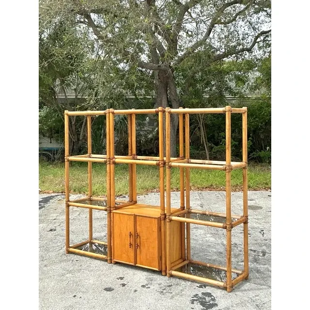 Vintage Coastal Rattan Etagere - Set of 3 — additional photo 2