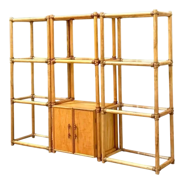 Vintage Coastal Rattan Etagere - Set of 3