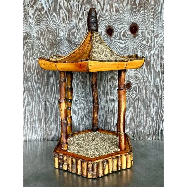 Vintage Coastal Rattan Pagoda Pedestal — additional photo 3