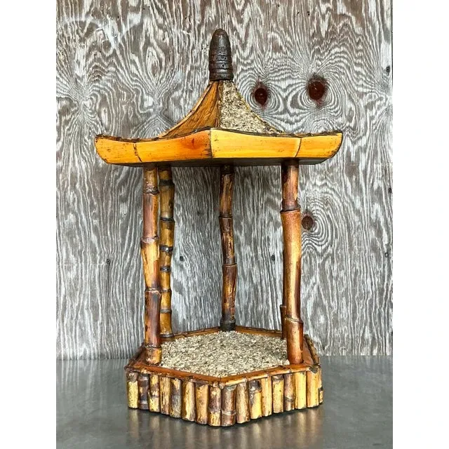 Vintage Coastal Rattan Pagoda Pedestal — additional photo 2