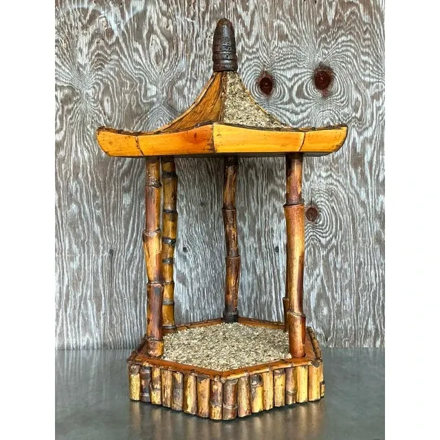 Vintage Coastal Rattan Pagoda Pedestal — additional photo 5