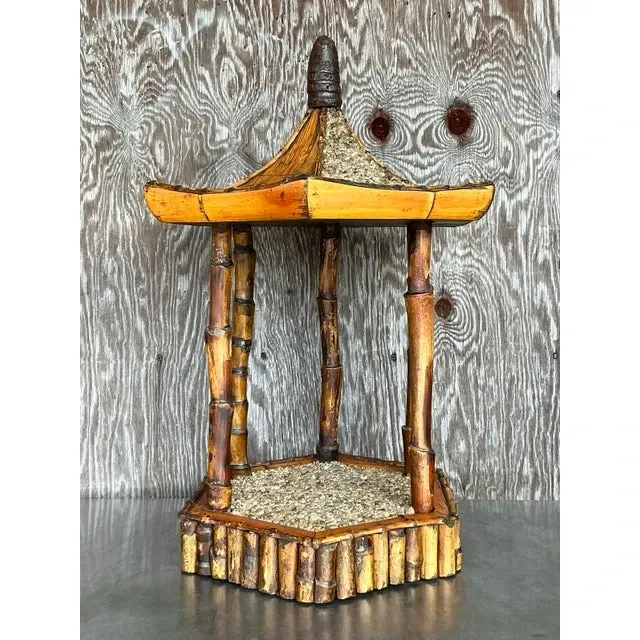 Vintage Coastal Rattan Pagoda Pedestal — additional photo 1