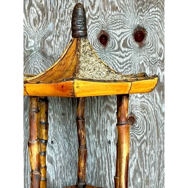 Vintage Coastal Rattan Pagoda Pedestal — additional photo 6