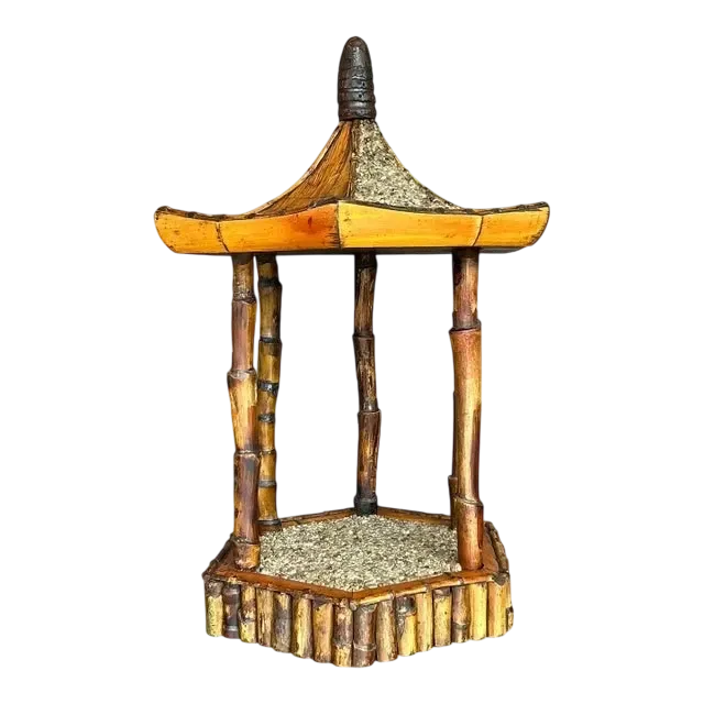Vintage Coastal Rattan Pagoda Pedestal