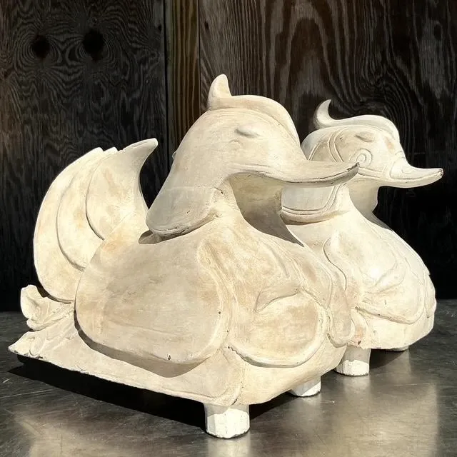 Vintage Asian Carved Mandarin Wood Ducks - a Pair — additional photo 3
