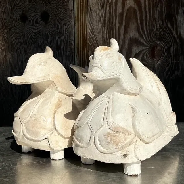 Vintage Asian Carved Mandarin Wood Ducks - a Pair — additional photo 5