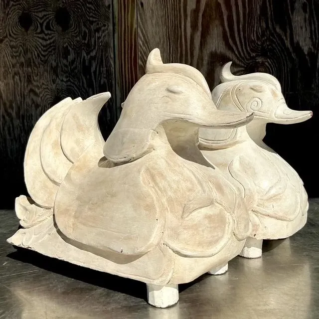 Vintage Asian Carved Mandarin Wood Ducks - a Pair — additional photo 6