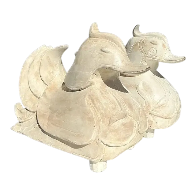 Vintage Asian Carved Mandarin Wood Ducks - a Pair