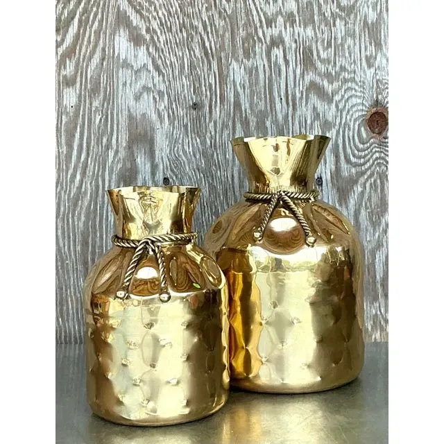 Vintage Boho Polished Brass Tethered Bags - Set of 2 — additional photo 1