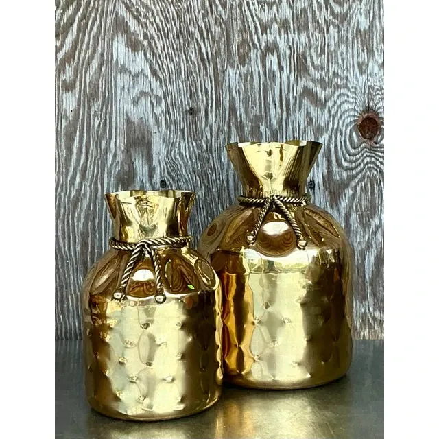 Vintage Boho Polished Brass Tethered Bags - Set of 2 — additional photo 2