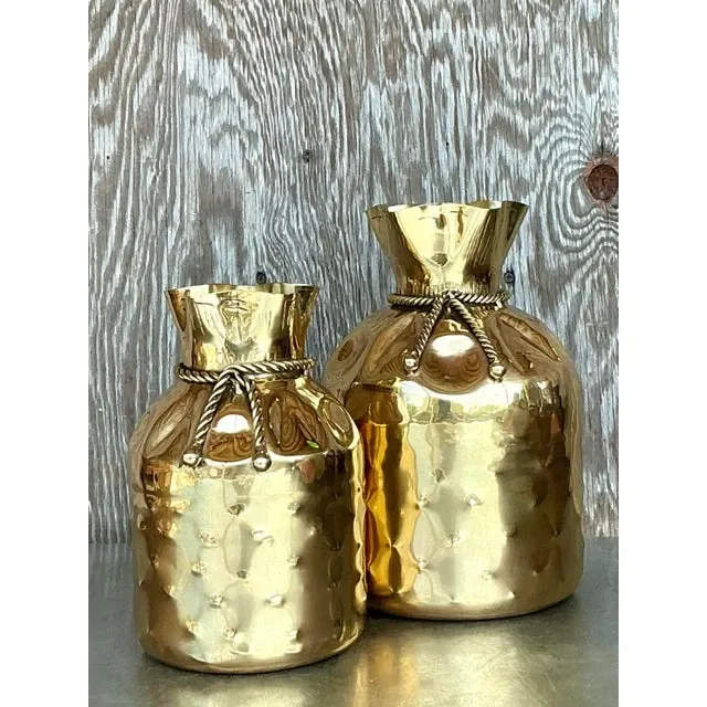 Vintage Boho Polished Brass Tethered Bags - Set of 2 — additional photo 4