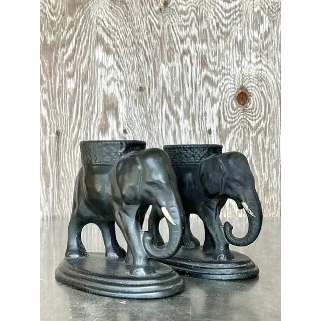 Vintage Boho Matte Glazed Ceramic Elephants- Set of 2 — additional photo 3