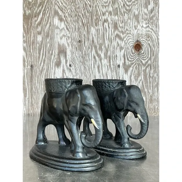 Vintage Boho Matte Glazed Ceramic Elephants- Set of 2 — additional photo 6