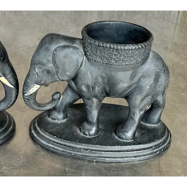 Vintage Boho Matte Glazed Ceramic Elephants- Set of 2 — additional photo 7
