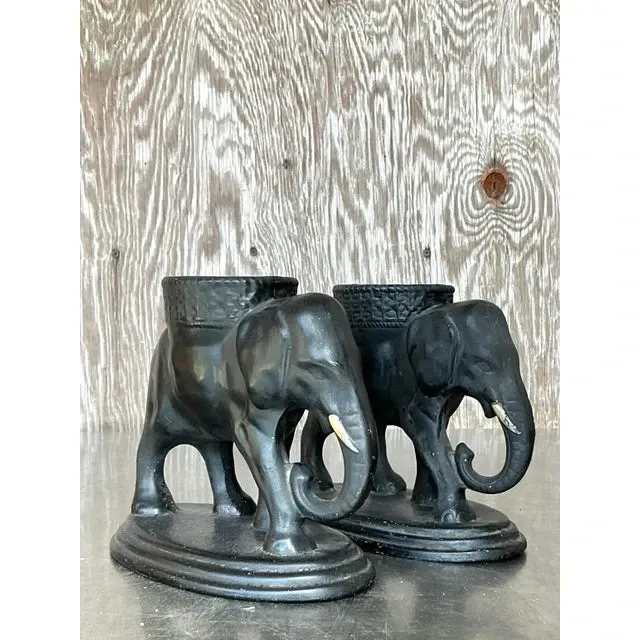 Vintage Boho Matte Glazed Ceramic Elephants- Set of 2 — additional photo 8