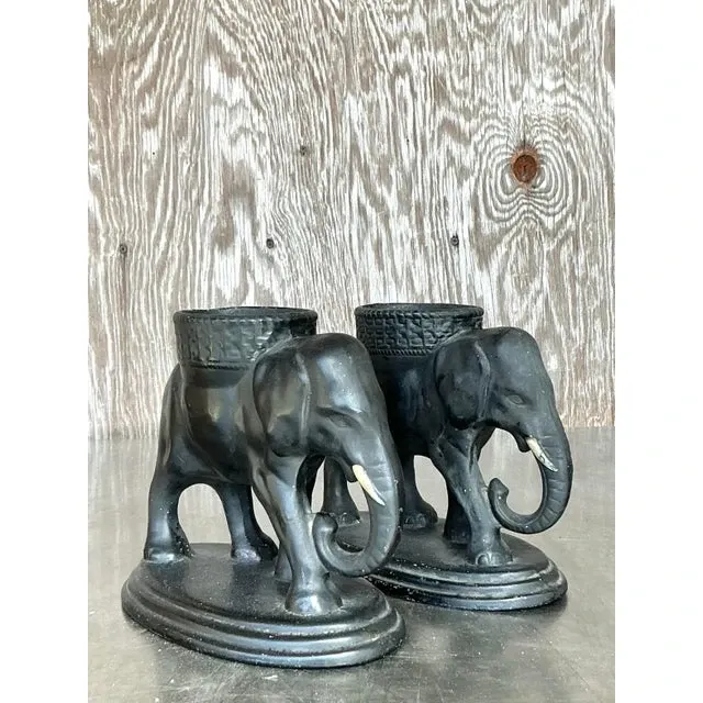 Vintage Boho Matte Glazed Ceramic Elephants- Set of 2 — additional photo 1