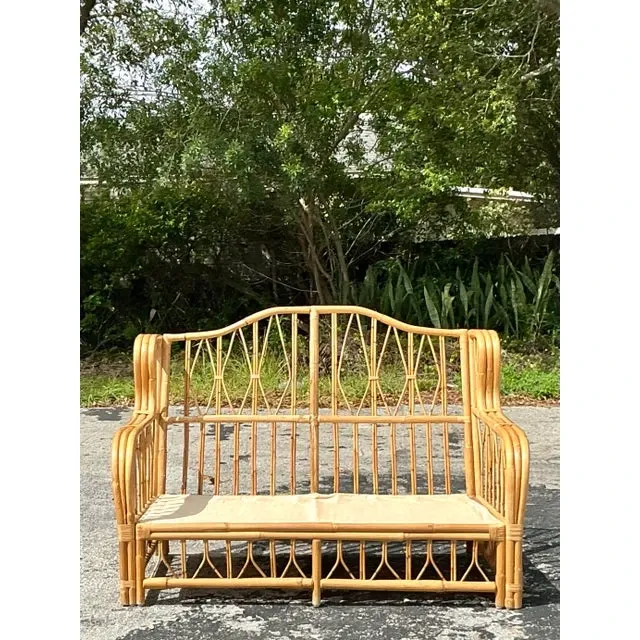 Vintage Coastal Bent Rattan Loveseat - Rattan, 57W x 39.5H — additional photo 3
