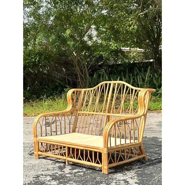 Vintage Coastal Bent Rattan Loveseat - Rattan, 57W x 39.5H — additional photo 2