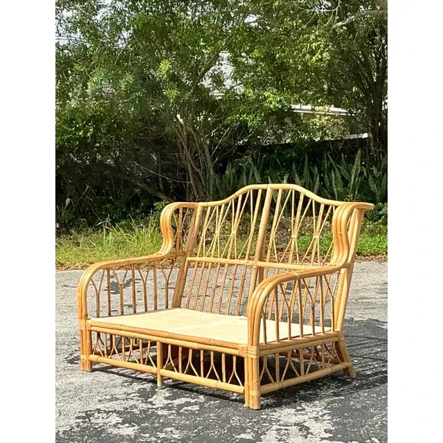 Vintage Coastal Bent Rattan Loveseat - Rattan, 57W x 39.5H — additional photo 4