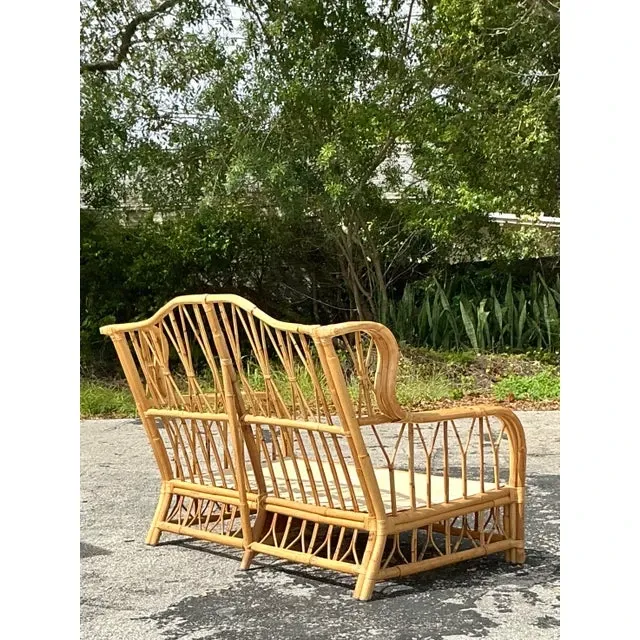 Vintage Coastal Bent Rattan Loveseat - Rattan, 57W x 39.5H — additional photo 5