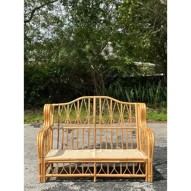 Vintage Coastal Bent Rattan Loveseat - Rattan, 57W x 39.5H — additional photo 6