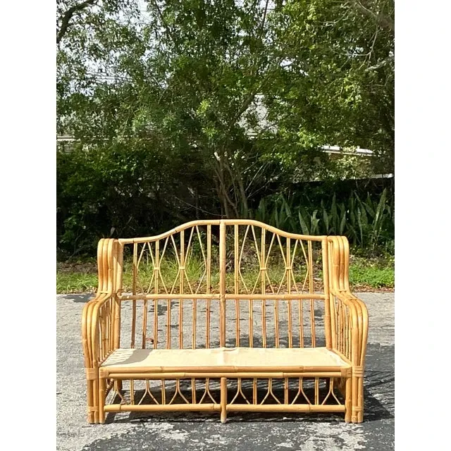 Vintage Coastal Bent Rattan Loveseat - Rattan, 57W x 39.5H — additional photo 8