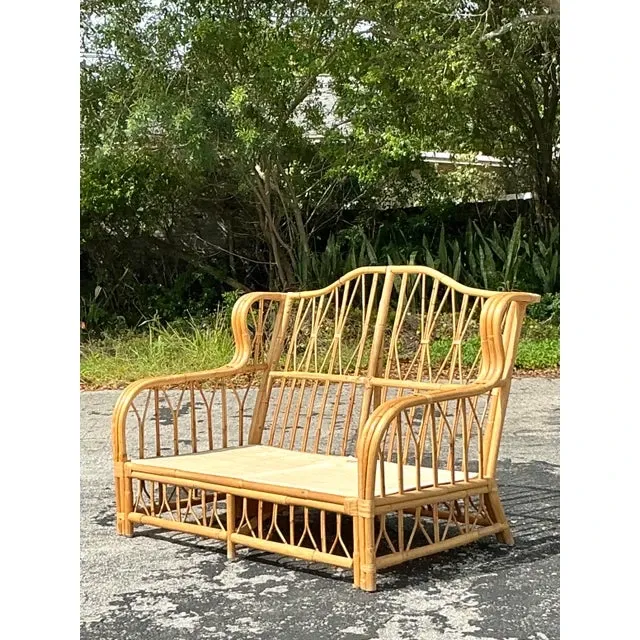 Vintage Coastal Bent Rattan Loveseat - Rattan, 57W x 39.5H — additional photo 1