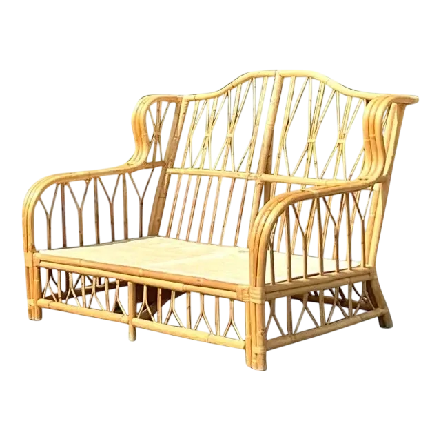 Vintage Coastal Bent Rattan Loveseat - Rattan, 57W x 39.5H