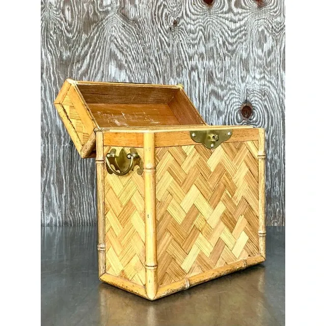 Vintage Boho Parquet Rattan Lidded Box — additional photo 4