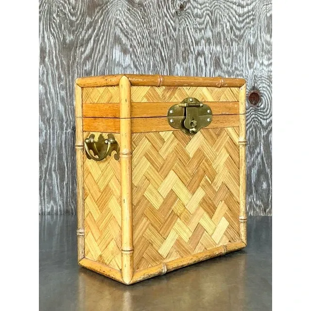 Vintage Boho Parquet Rattan Lidded Box — additional photo 2