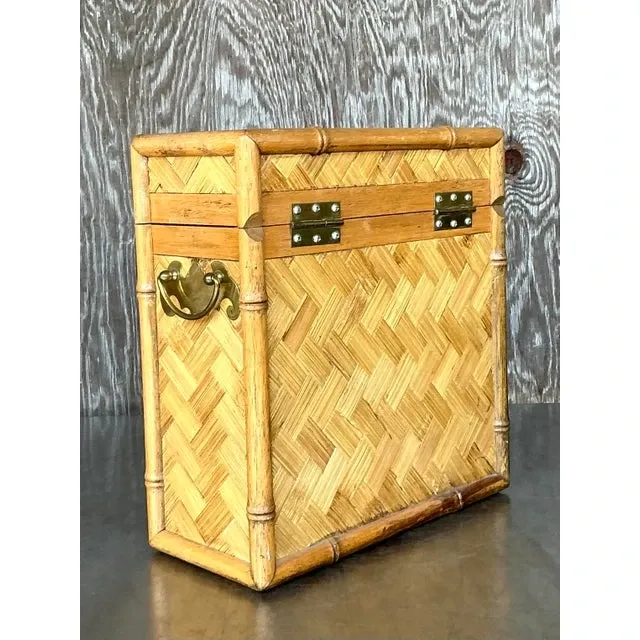 Vintage Boho Parquet Rattan Lidded Box — additional photo 5