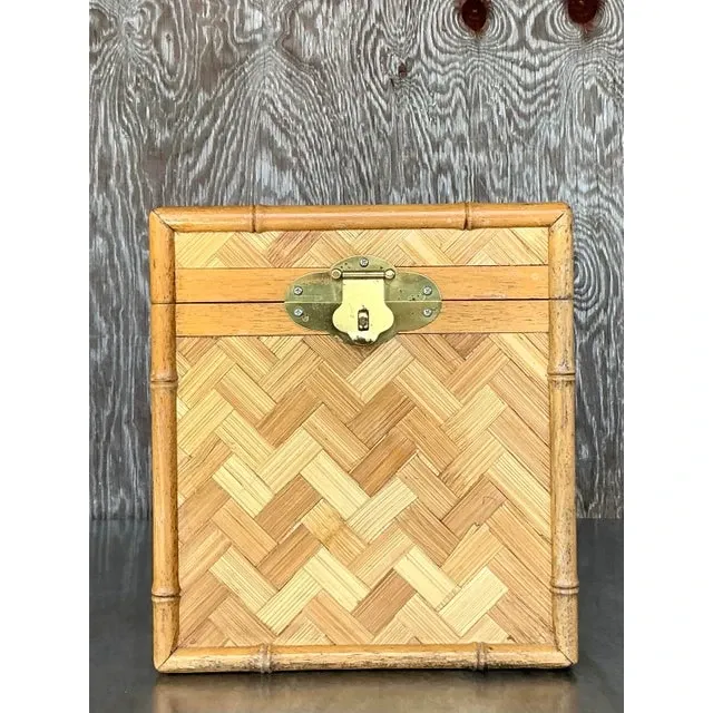 Vintage Boho Parquet Rattan Lidded Box — additional photo 6