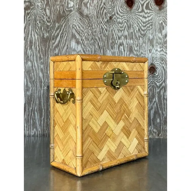 Vintage Boho Parquet Rattan Lidded Box — additional photo 7