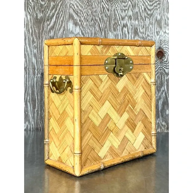 Vintage Boho Parquet Rattan Lidded Box — additional photo 1