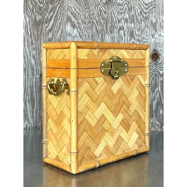 Vintage Boho Parquet Rattan Lidded Box — additional photo 8