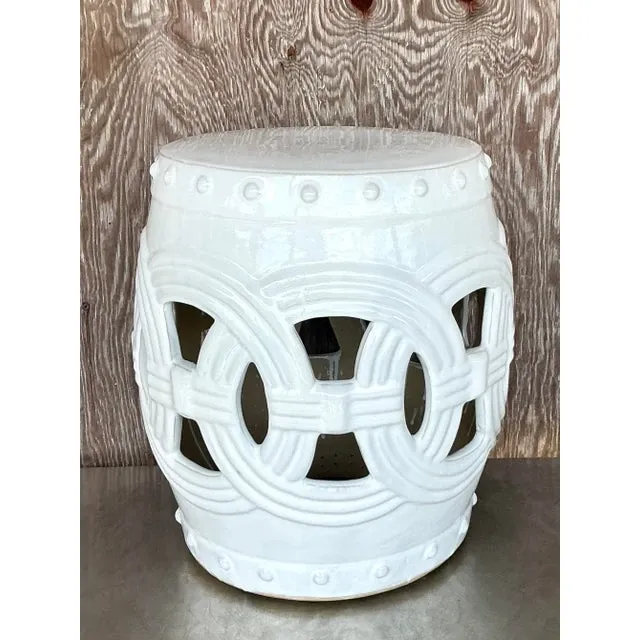 Vintage Regency Glazed Ceramic Low Stool — additional photo 3