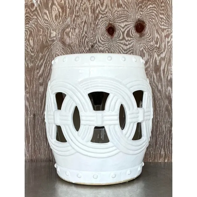 Vintage Regency Glazed Ceramic Low Stool — additional photo 1