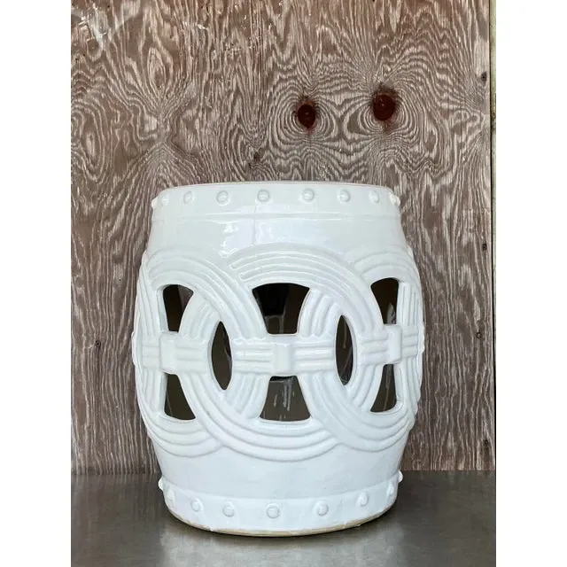 Vintage Regency Glazed Ceramic Low Stool — additional photo 4