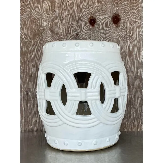 Vintage Regency Glazed Ceramic Low Stool — additional photo 2