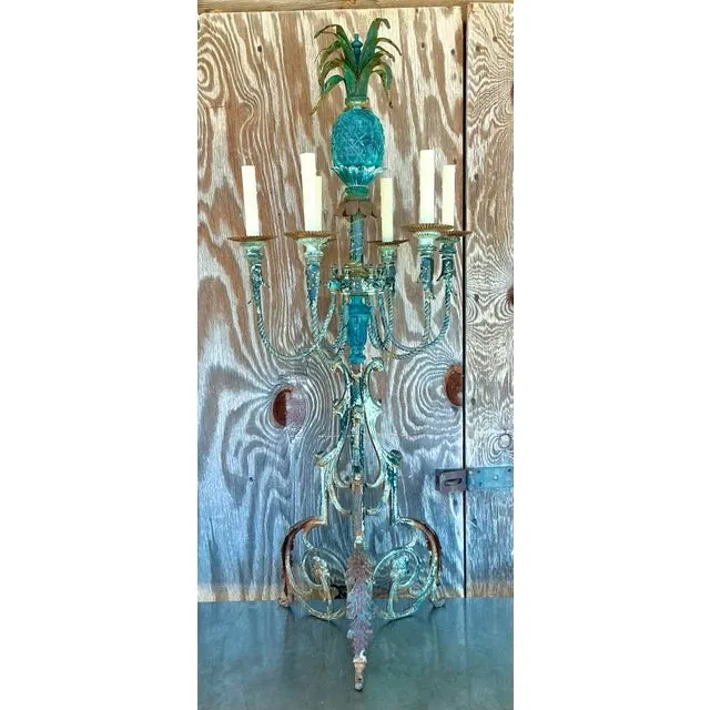 Vintage Coastal Wrought Iron Verdigris Pineapple Lamp — additional photo 1